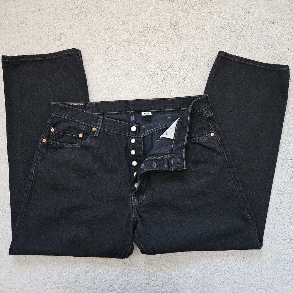 Levis 501 Button Fly WPL 423 Straight Black Denim Jeans 00501-0660, Mens 40 x 30
